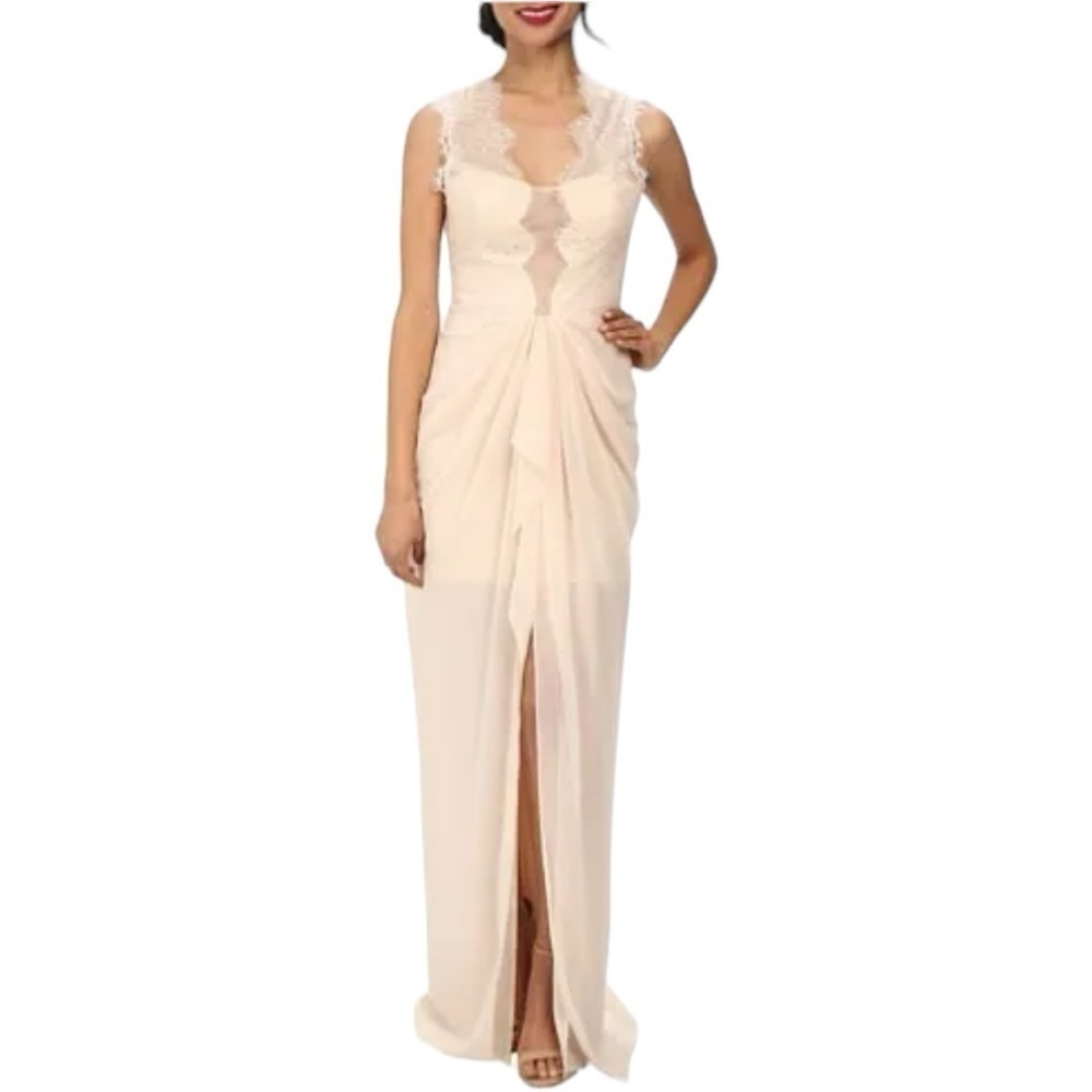 Bcbgmaxazria - Brandy Vanilla Draped Lace Bodice Gown Sz 4